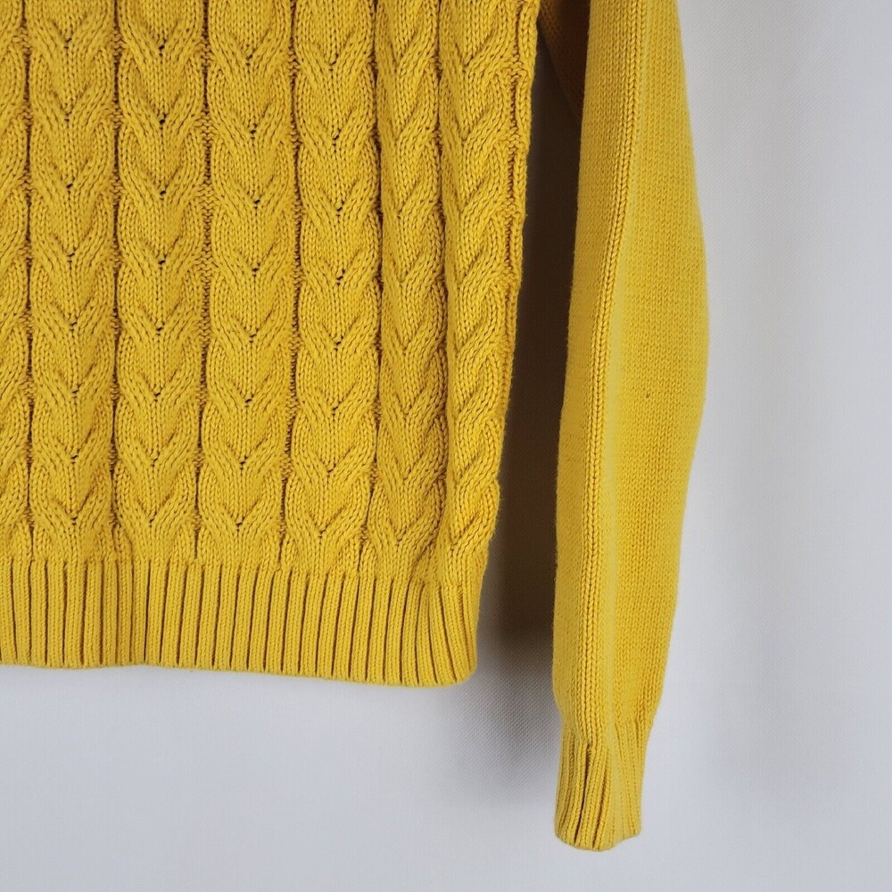 Lands End Drifter Sweater Womens Medium Cable Knit Fisherman Gold Bright Yellow - Picture 7 of 11